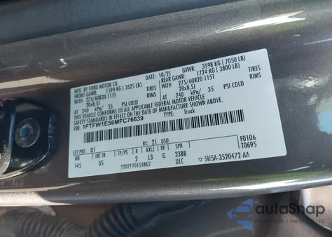 2021 Ford F-150 Xlt from USA, damaged, VIN 1FTFW1E56MFC76639